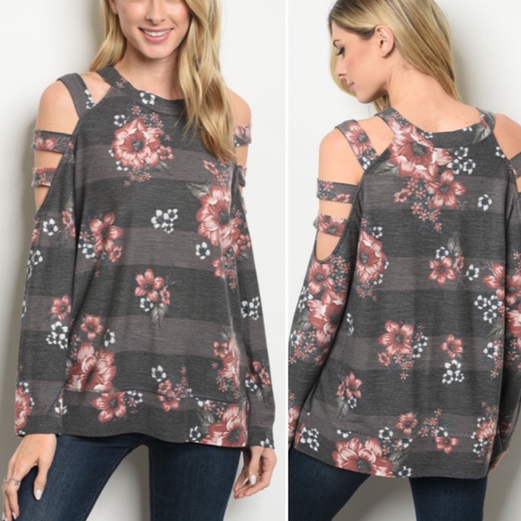 ❤️❗️Last 2! S-M Striped Floral cut out sleeve top - Picture 3 of 5